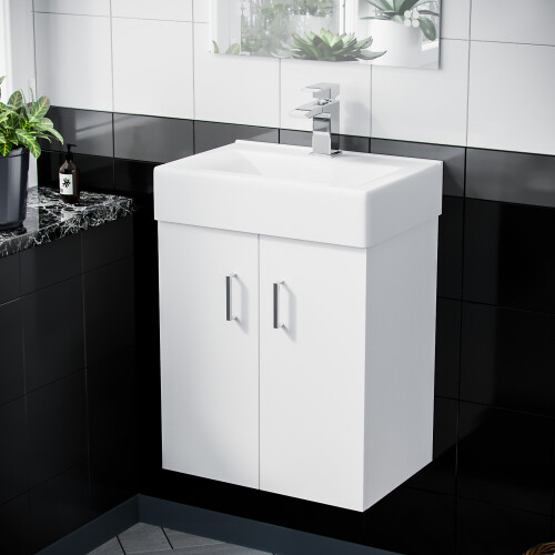 NES Home Nes Home 450mm White 2 Doors Basin Vanity Unit Wall Hung Cabinet Flat Pack