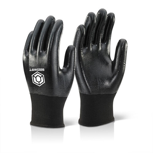 BEESWIFT NITRILE FULLY COATED POLYESTER GLOVES BLACK M