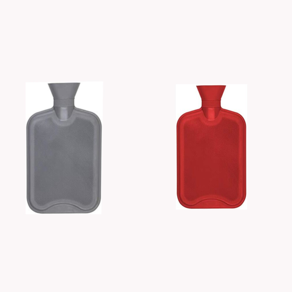 Hearth & Home Grey/Red Hearth And Home Rubber Hot Water Bottle 2 Litre Or Ribbed