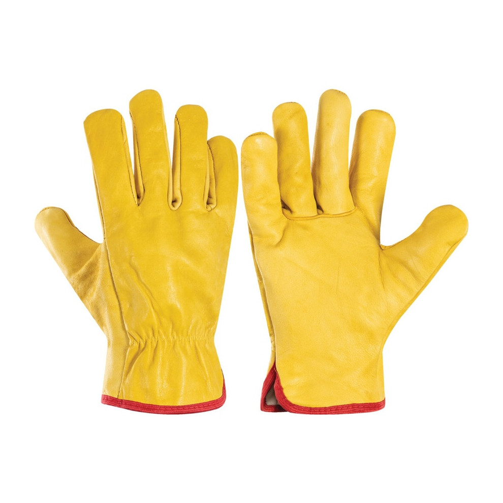 Yellow Cowhide Lined Drivers Gloves Size 10