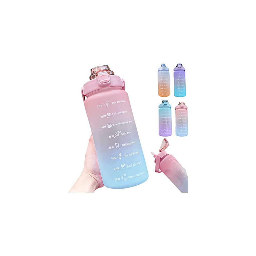 Hatieo 2 Litre Water Bottle, 2L Water Bottle with Straw, Leakproof Sports Water Bottle with Time Markings, Large Motivational Water Bottle for