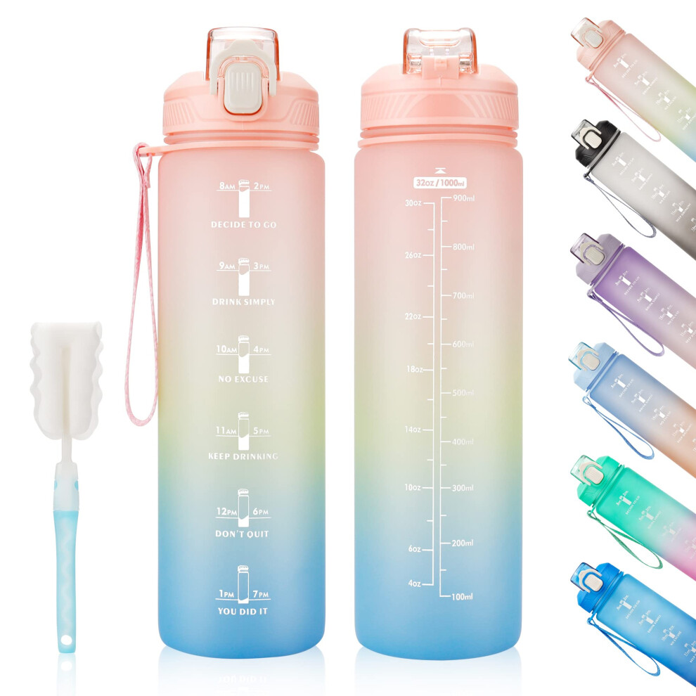 YC Kitchen Water Bottle with Time Marker - 1L Water Bottles with Straw, air up water bottle Leakproof & BPA Free Sports Water Bottle with Carry Strap