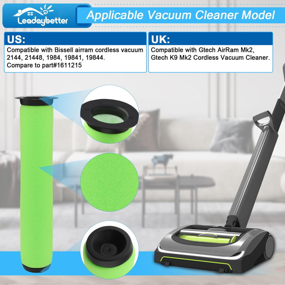 Leadaybetter 3pack Washable Dirt Bin Stick Filter for Gtech AirRam