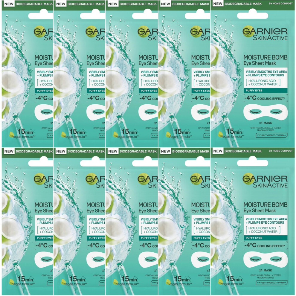 10 X Garnier Skin Active Moisture Bomb Eye Sheet Mask for Puffy Eyes