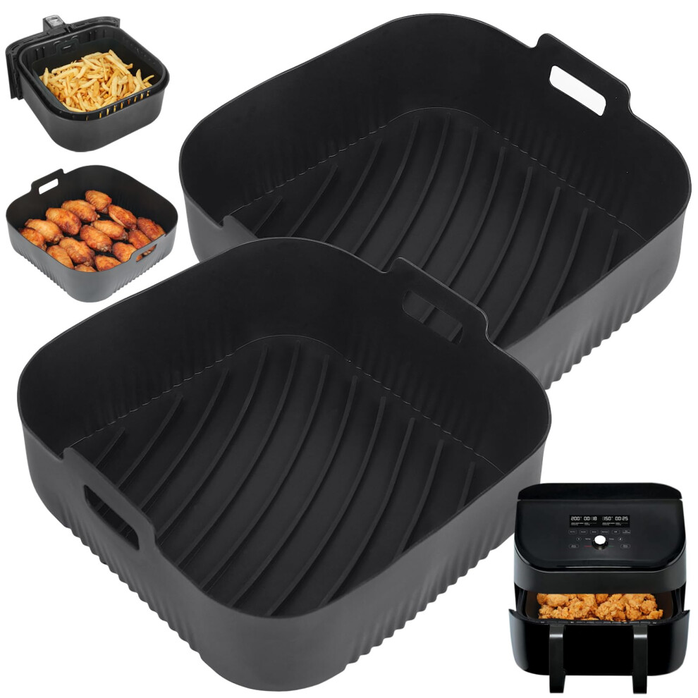 GINOYA 2pcs Large Air Fryer Liners, 21cm XXL Silicone Square Air Fryer Accessories for for Vortex Plus 8.5L, Salter EK4628 XXL 8L, LLIVEKIT 7L Air