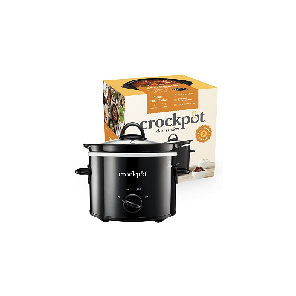 Crockpot Slow Cooker | Removable Easy-Clean Ceramic Bowl | 1.8 L Small Slow Cooker (Serves 1-2 People) | Energy Efficient | Black [CSC080]