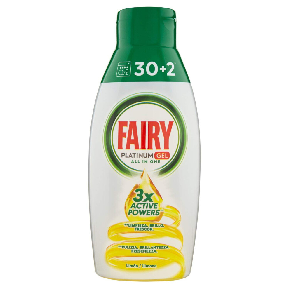 Fairy Platinum Gel Detergent Dishwasher All In 1, Lemon, 650 Ml, 32 Washes