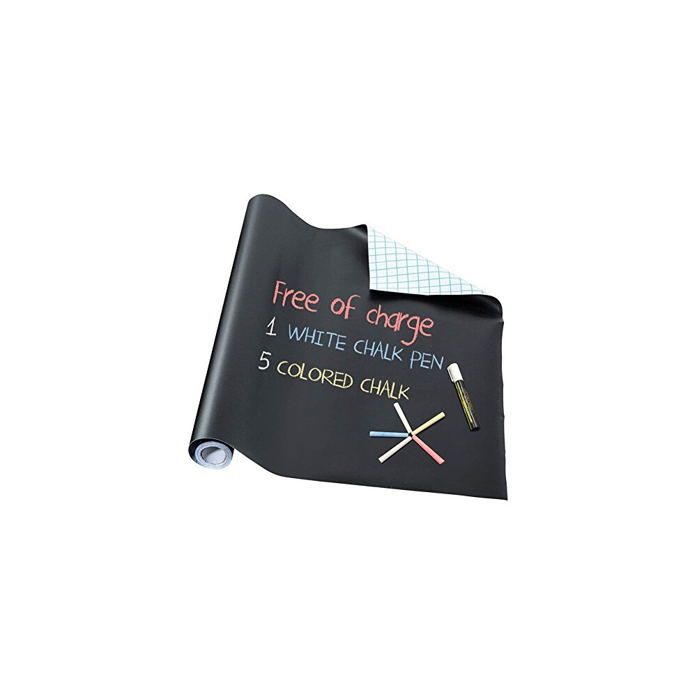 Chalkboard Paper - 1 Roll Vinyl Blackboard Wall Chalk Bord Sticker, Giveaway of Free: 5 Colored Chalk & 1 Erasable White Chalk Marker - 17.5" x 78.7