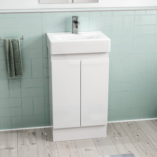 NES Home Nes Home 450mm Freestanding 2 doors Basin Vanity Unit  White Flat Pack 1
