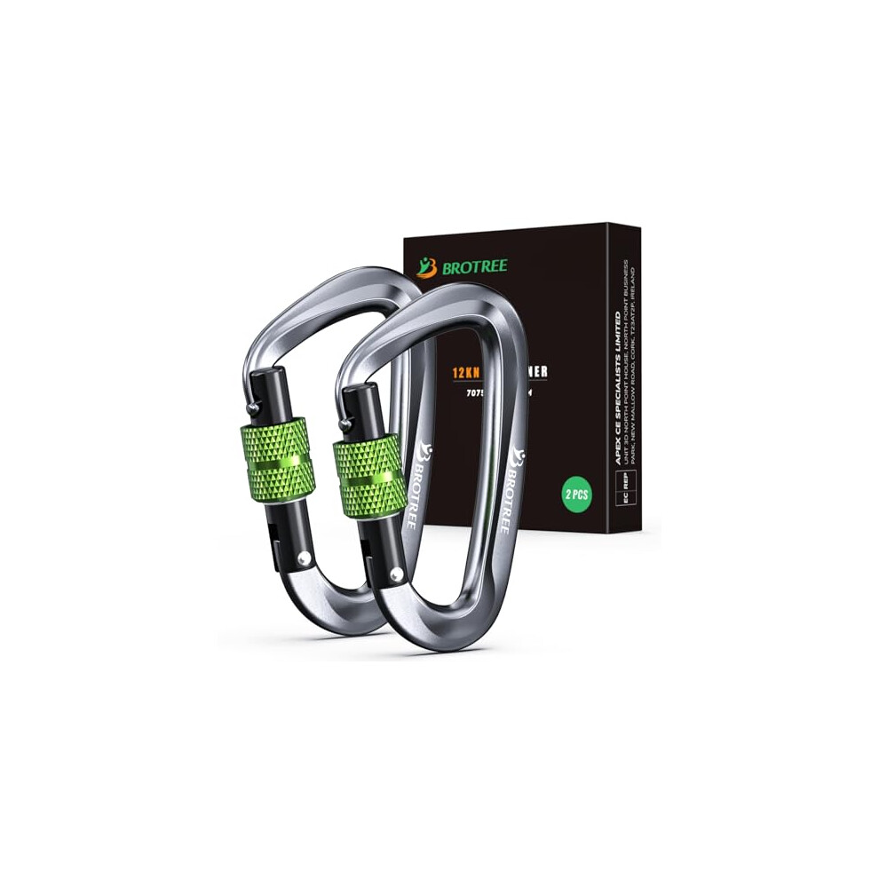 Brotree Locking Carabiner Clips 12Kn (1200 Kg) Heavy Duty Carabiners For Hammock, Camping, Hiking, Backpack And More (2 Or 4 Packs)