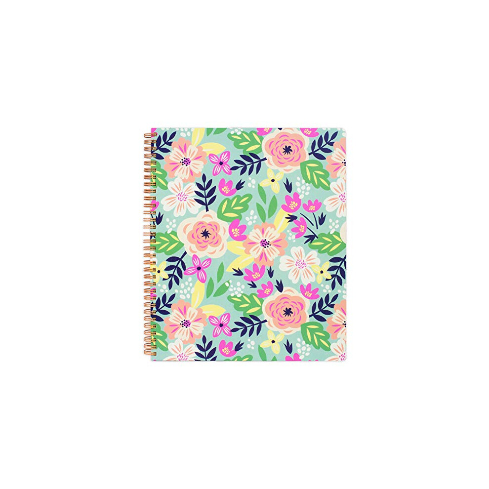 Steel Mill & Co Cute Large Spiral Notebook College Ruled, 11" x 9.5" with Durable Hardcover and 160 Lined Pages, Mint Floral-image-OPC-PDZZQNB-NEW
