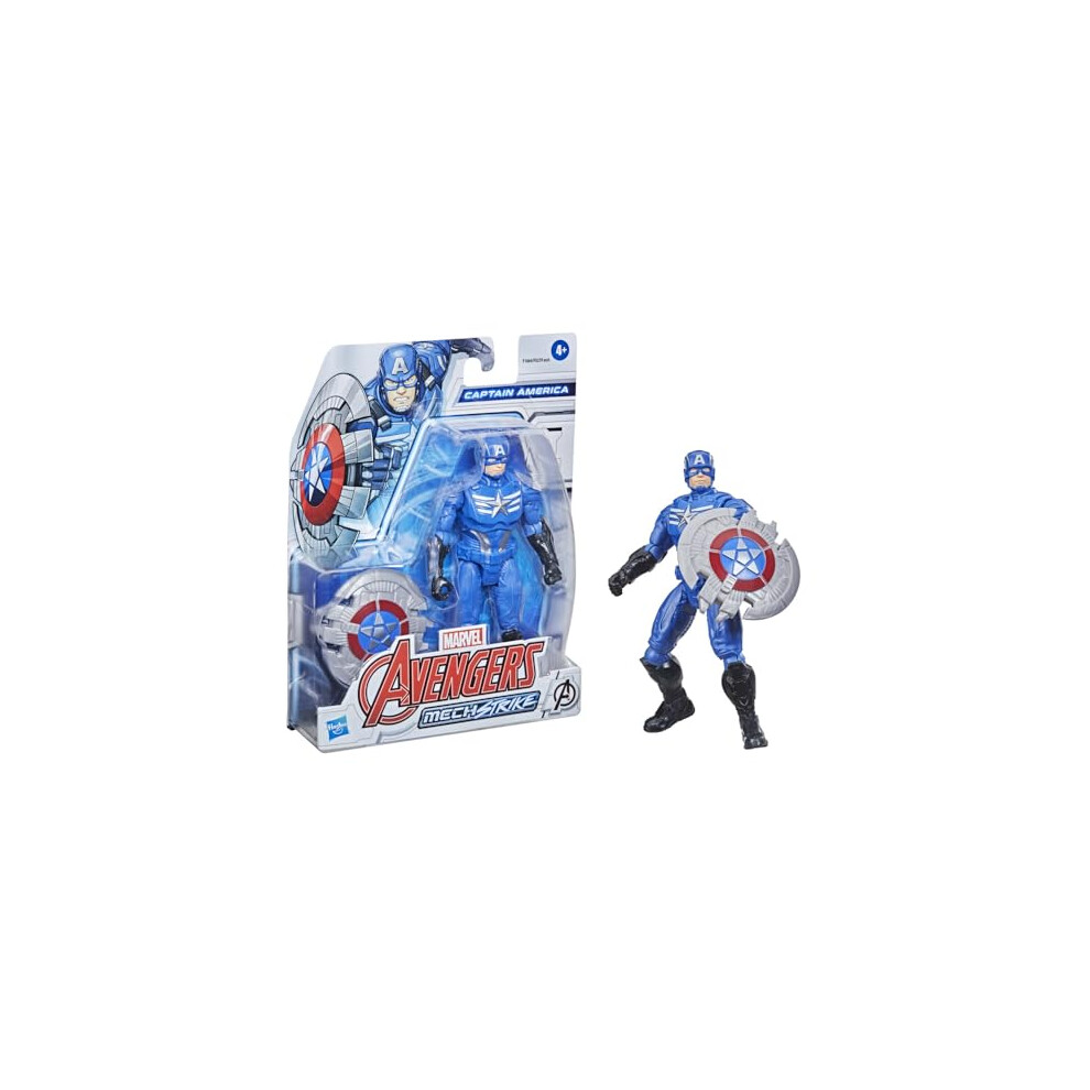 Avengers Marvel Mech Strike 15-Cm-Scale Action Figure Toy Captain America And Battle Accessory, For Children Aged 4 And Up F1664