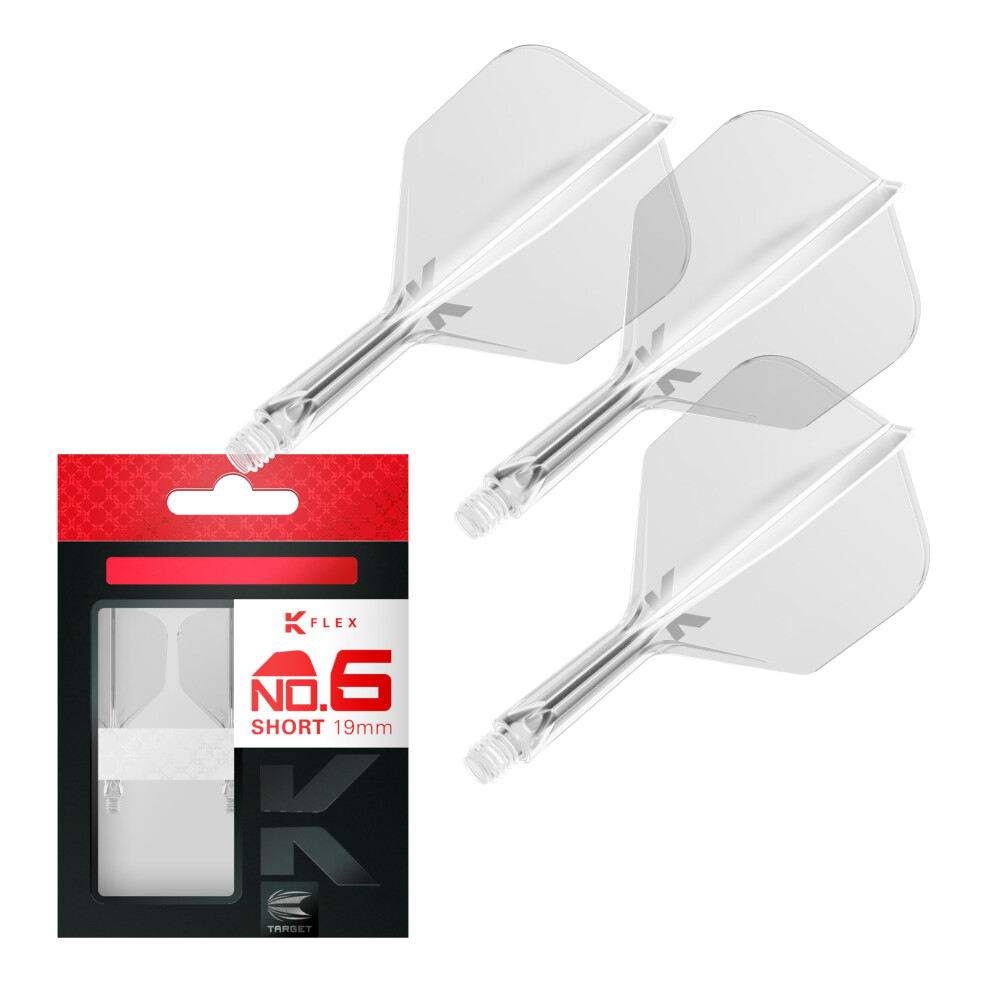 Target Darts K Flex Integrated Dart Flight And Shaft, No.6 Clear (Short) | Pack Of 3 K-Flex - No 6, Precision Moulded 2-In-1 Dart Flights And Dart