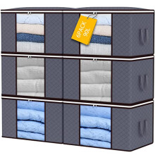 90L Storage Bags, 6Pack Clothes Storage, Large Capacity Clothes Storage Bags with Zips, Foldable Clothes Storage Bags with Reinforced Handle