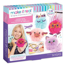 Make It Real Pom Pom Characters DIY Kit - Plush Craft Toys for Kids 8+ (4 Pom Poms, Beads) - Gift for Girls - Code 1409