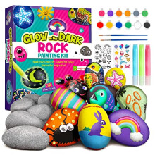 Rock Painitng Kit - Arts and Crafts for Kids - Paint Your Own Rock Sets for Kids with Glow in The Dark Painting - Gifts for Kid Ages 5 6 7 8 9 10
