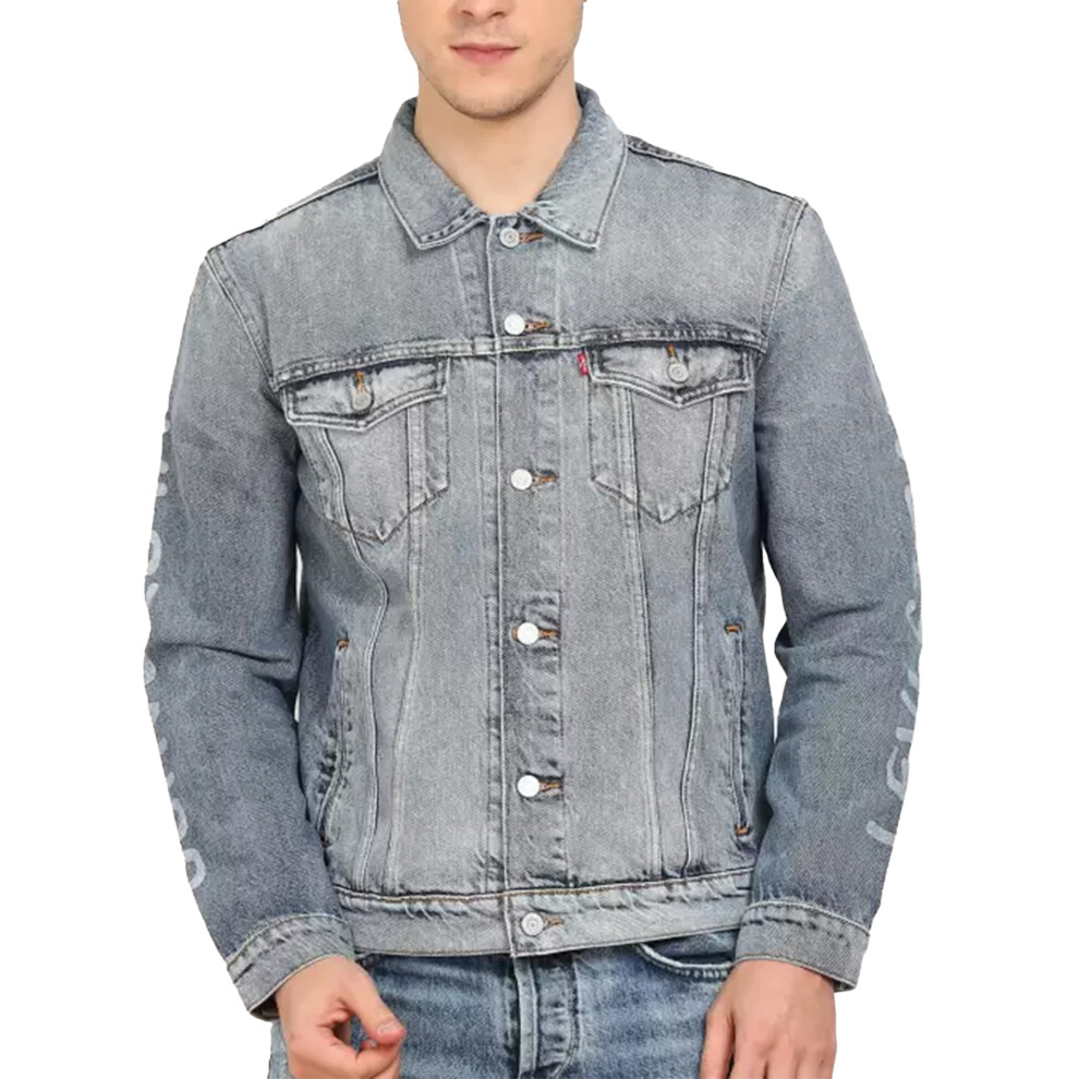 (Blue, XL) Levi's Mens Trucker Jacket Regular Fit Cotton Button Up Denim Jacket Blue