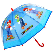 Super Mario & Luigi Kids Blue Dome Rain Umbrella - Bright, Lightweight Dome with Hook Handle for Easy Carry