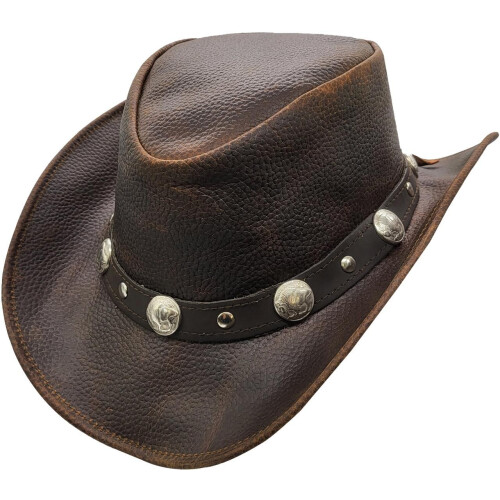 (Meduim) Genuine Leather Cowboy Hat- Brown
