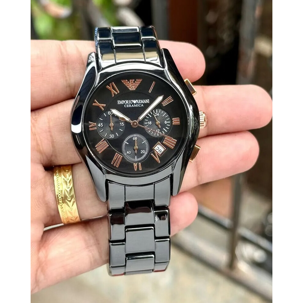 Emporio Armani Women Watch AR1411 Black Ceramic Black Dial Black Case