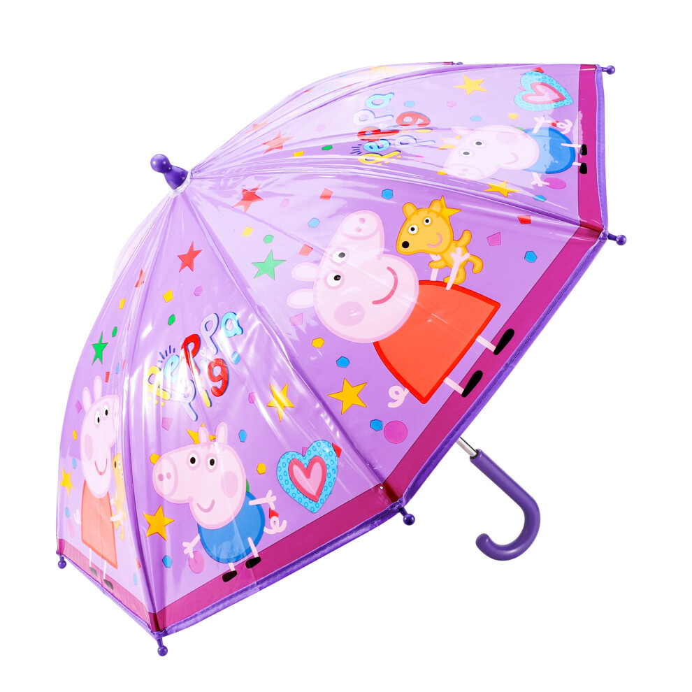 Peppa Pig & George Poe Umbrella Kids Childrens Girls Purple