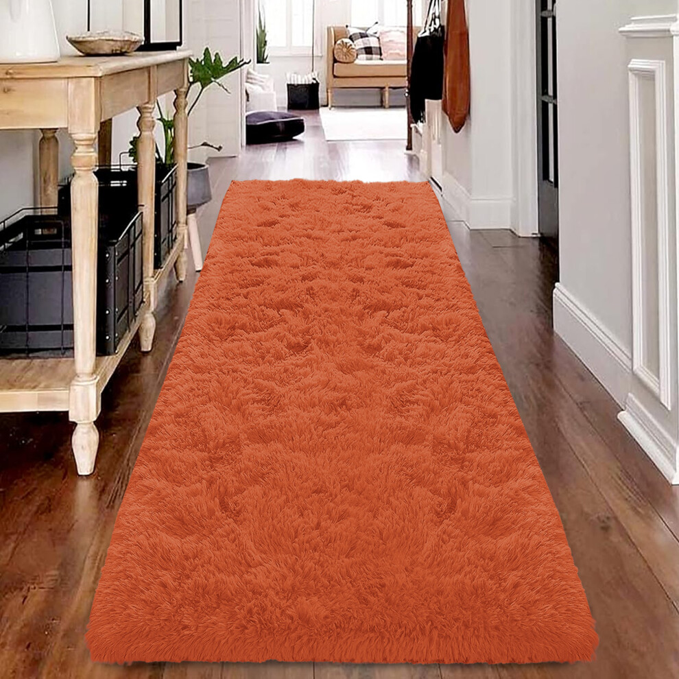 (Rust/Orange, 80 x 300 cm) Non-Slip Runner Rugs Bedroom Living Room Door Mats