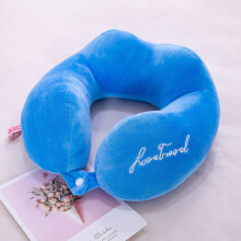 (Blue) Comfortable Office And Travel Neck Pillow With Soft Crystal Velvet And Pp Cotton Filling