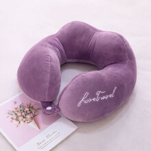 (Dark Purple) Comfortable Office And Travel Neck Pillow With Soft Crystal Velvet And Pp Cotton Filling