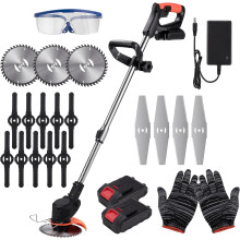 Cordless Lawn Trimmer With Charger And 2 Lithium Batteries, 21 Volt Electric Garden Trimmer With 17 Blades, Adjustable Telescopic Lawn Trimmer,...