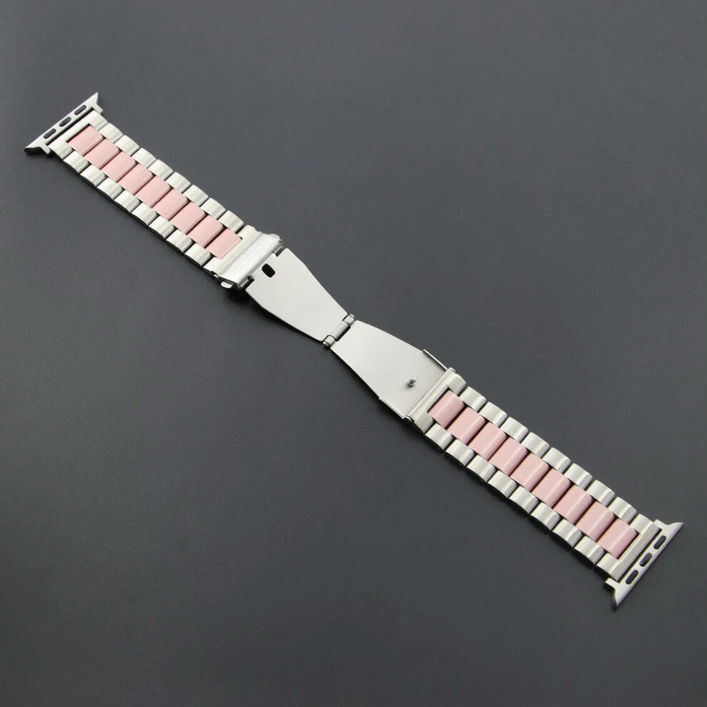 (Silver Pink, 42mm 44mm 45mm 49mm) Stainless Steel Strap for Apple Watch Ultra 2 Band 49mm 40mm 44mm 42mm 41mm 45mm Bracelet IWatch Series 9 8 7 SE 6