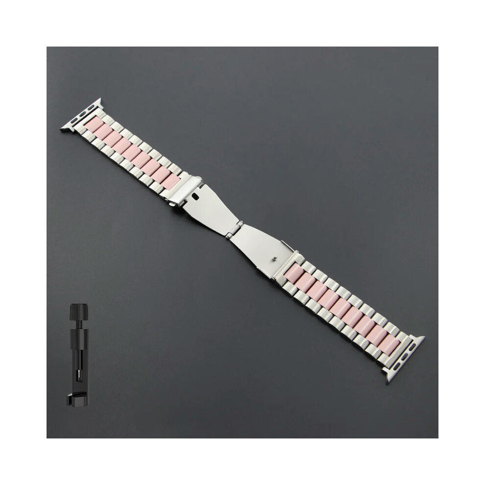 (Silver Pink-TOOL, 38mm 40mm 41mm) Stainless Steel Strap for Apple Watch Ultra 2 Band 49mm 40mm 44mm 42mm 41mm 45mm Bracelet IWatch Series 9 8 7 SE 6