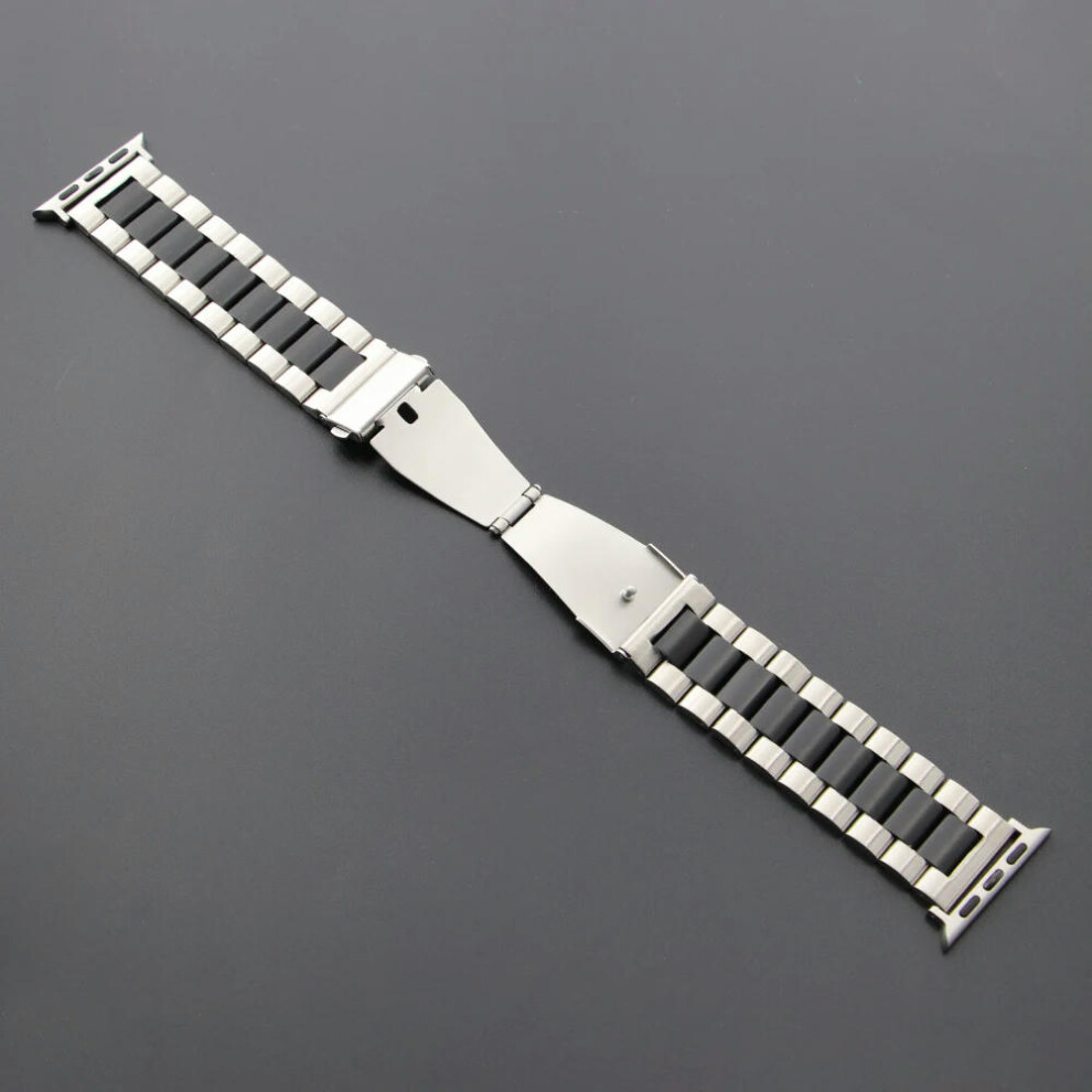 (Silver Black, 38mm 40mm 41mm) Stainless Steel Strap for Apple Watch Ultra 2 Band 49mm 40mm 44mm 42mm 41mm 45mm Bracelet IWatch Series 9 8 7 SE 6 5 4