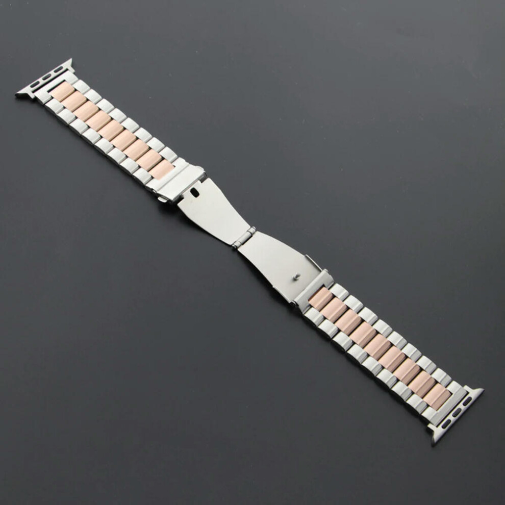 (Silver Rose Gold, 38mm 40mm 41mm) Stainless Steel Strap for Apple Watch Ultra 2 Band 49mm 40mm 44mm 42mm 41mm 45mm Bracelet IWatch Series 9 8 7 SE 6