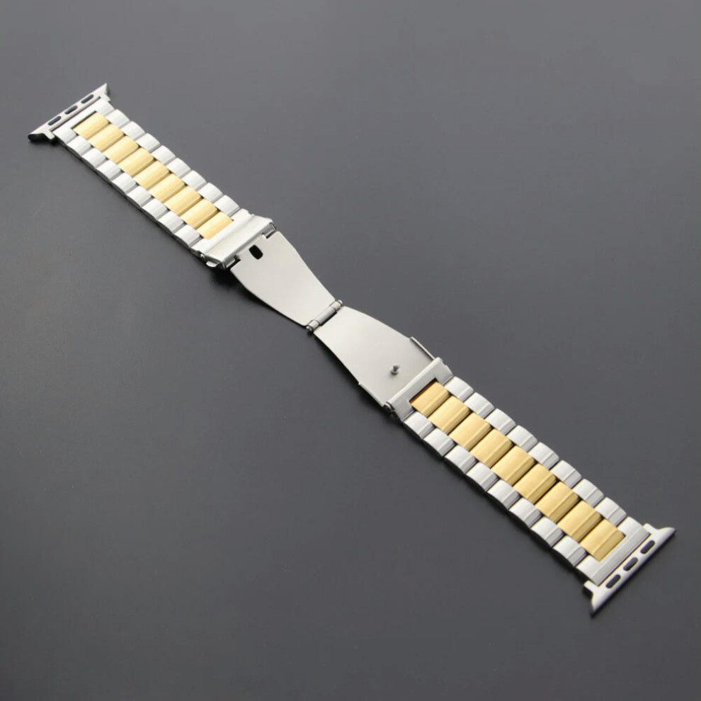 (Silver Gold, 42mm 44mm 45mm 49mm) Stainless Steel Strap for Apple Watch Ultra 2 Band 49mm 40mm 44mm 42mm 41mm 45mm Bracelet IWatch Series 9 8 7 SE 6