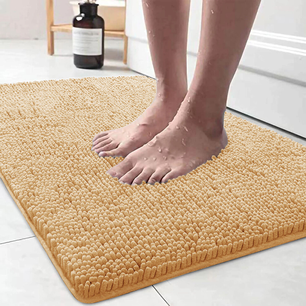 (50cm x 80cm, Beige) Anti Slip Soft Bath Mats For Bathroom Shower Rug