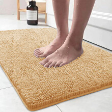 (40cm x 60cm, Beige) Chenille Bath Mat Non-Slip Dog Doormats Bathroom Shower Rug