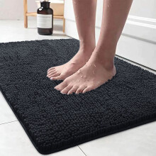 (40cm x 60cm, Black) Chenille Bath Mat Non-Slip Dog Doormats Bathroom Shower Rug