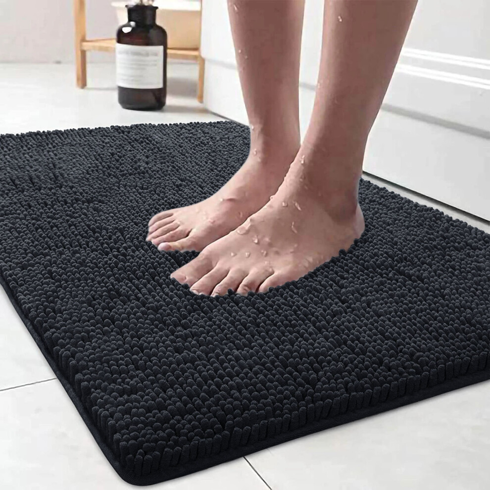 Imperial Rooms (40Cm X 60Cm, Black) Chenille Bath Mat Non-Slip Dog Doormats Bathroom Shower Rug