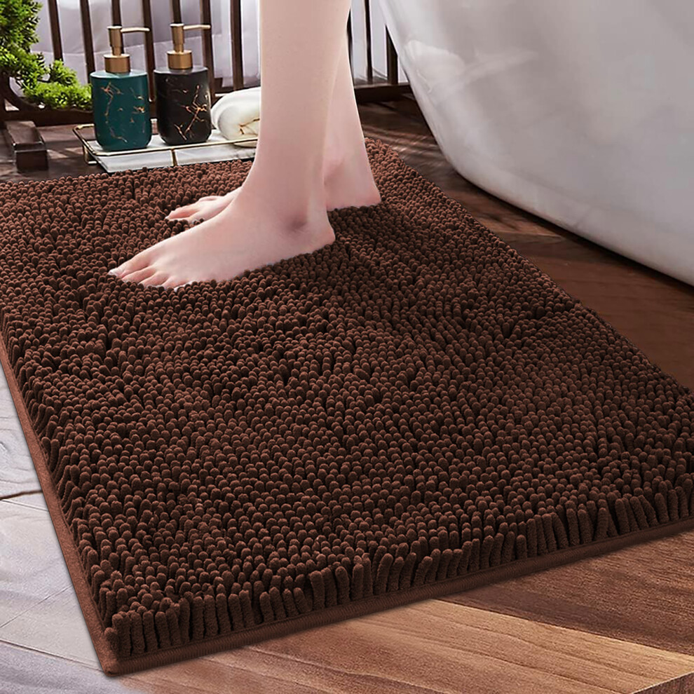 Imperial Rooms (40Cm X 60Cm, Brown/Coffee) Chenille Bath Mat Non-Slip Dog Doormats Bathroom Shower Rug