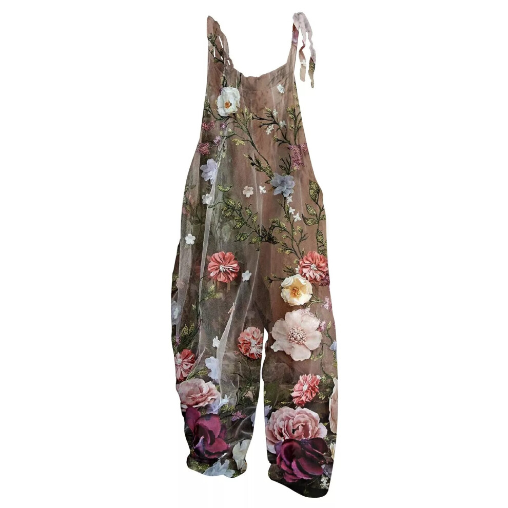 (Brown, M) Women Cotton Linen Dungarees Jumpsuit Ladies Casual Overalls Playsuit Rompers 20-image-OPC-PF22TS7-NEW