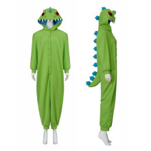 (M) Unisex Green Dinosaur Sleepwear Hooded Jumpsuit