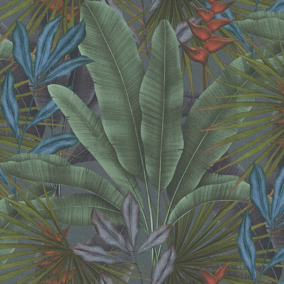 (Blue) Exotic Jungle Textured Heavyweight Vinyl Wallpaper As Creation 4051315631935