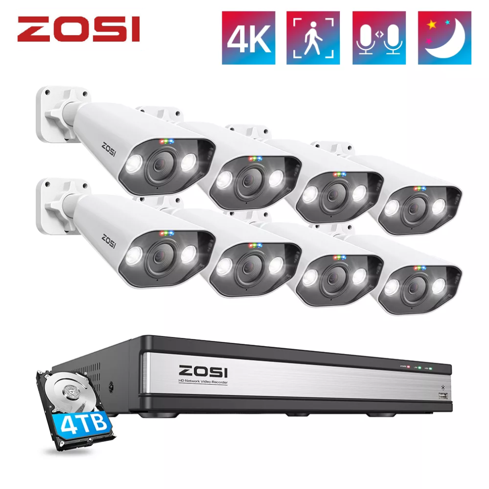 Zosi 8Mp 4K Cctv Poe System 16Ch Nvr Audio In Home Security Camera 4Tb 6941709242268