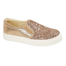 (Rose Gold, UK 4) Ladies Womens Flat Slip On Glitter Summer Pumps Skate Fashion Trainers Shoes Siz