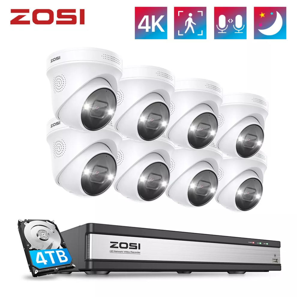 ZOSI 4K UHD POE CCTV System 16CH NVR 8MP Security IP Camera 2-Way Talk