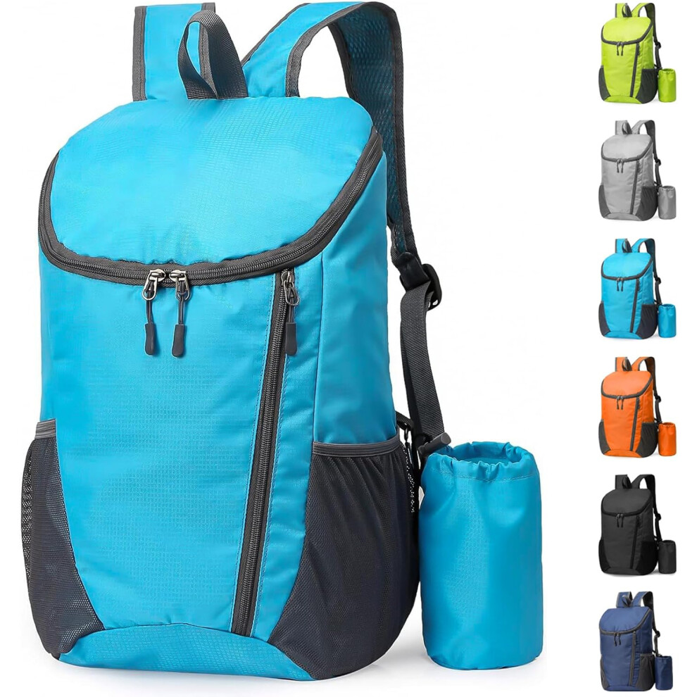 (Blue) Lightweight Foldable Backpack, Small Hiking Rucksack, Waterproof Packable Back  Durable Rucksack for Outdoor Sport Travelling Hiking Camping Bi