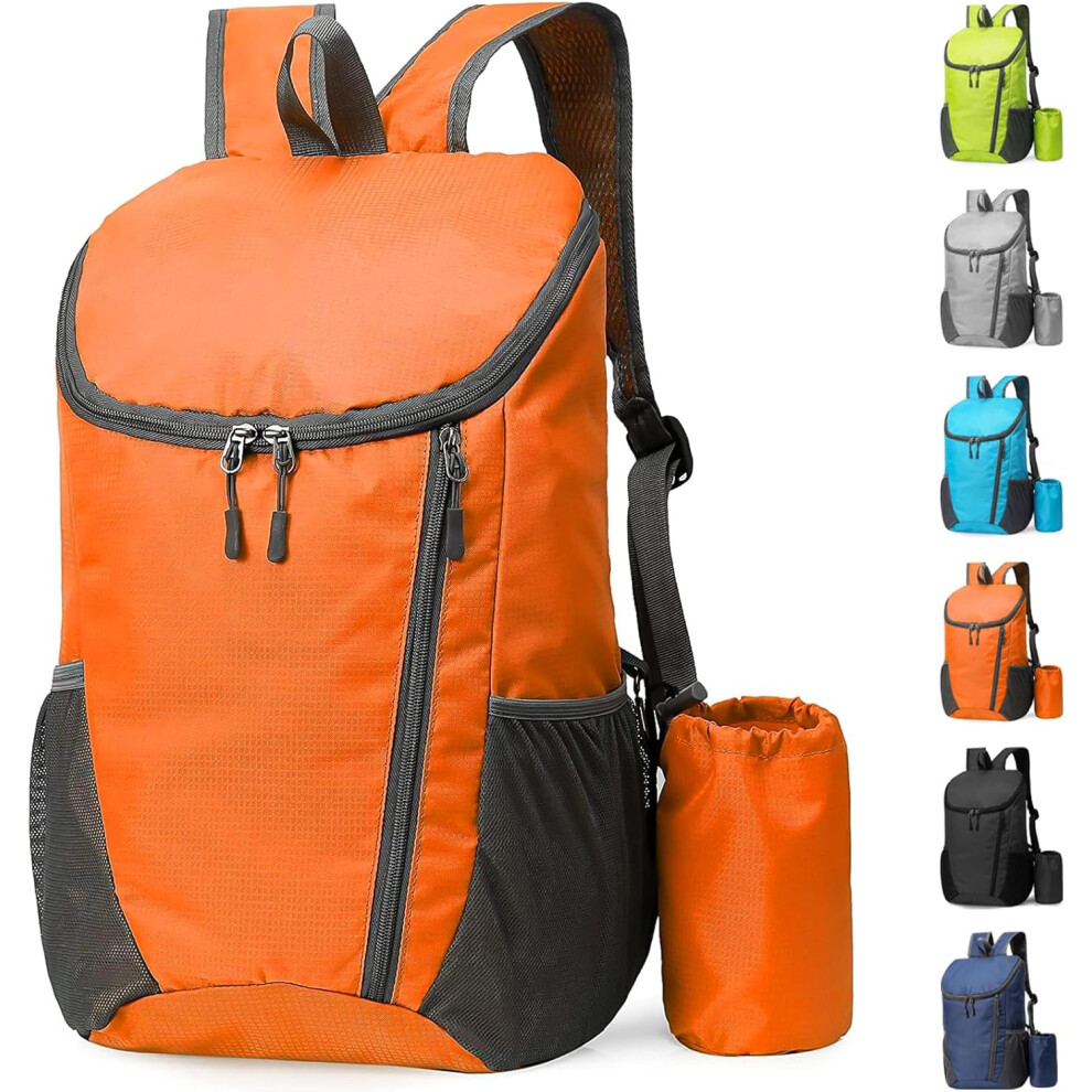 (Orange) Lightweight Foldable Backpack, Small Hiking Rucksack, Waterproof Packable Back  Durable Rucksack for Outdoor Sport Travelling Hiking Camping