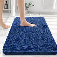 (40x60 cm, Navy/Blue) Absorbent Bath Mat Chenille Non Slip Bathroom Rugs