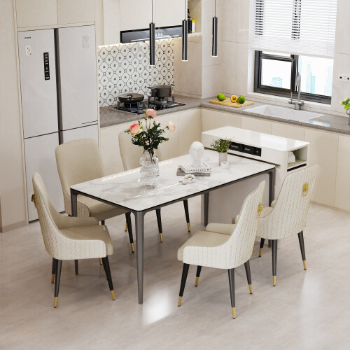 Rectangle Kitchen Dining Table Sintered Stone Tempered Glass Top 1