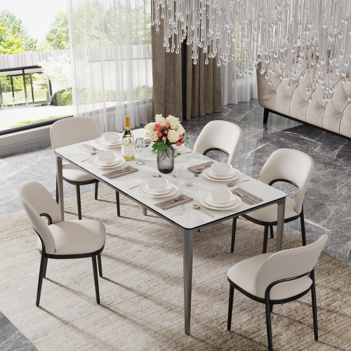 Rectangle Kitchen Dining Table Sintered Stone Tempered Glass Top 2